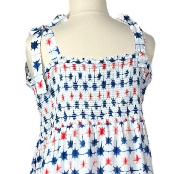 J. Crew Dress Smocked Tie Sleeves Sundress Red Blue Stars Women’s Plus Size 2X - Picture 10 of 14
